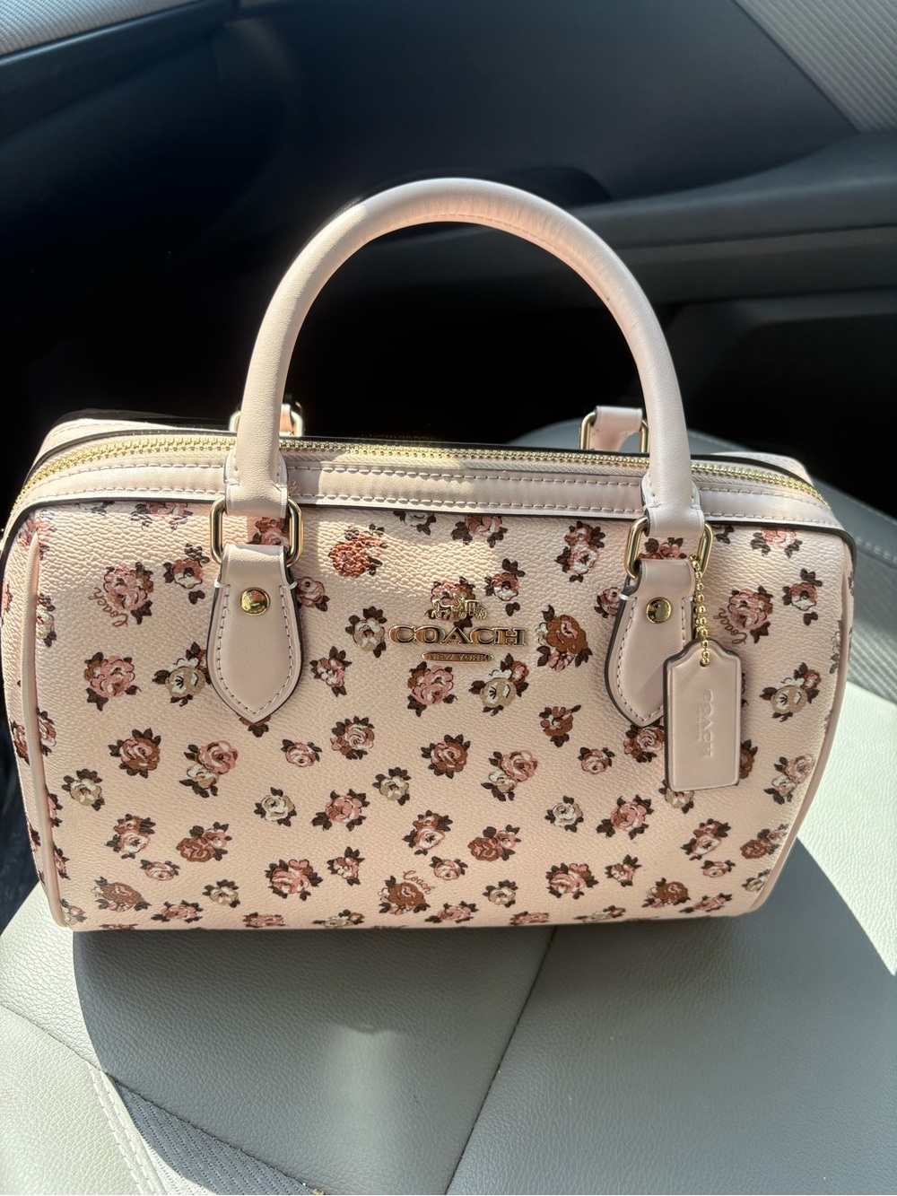 Coach Pink Floral Top-Handle Satchel with Gold Accents